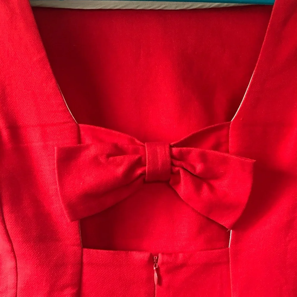 Maeve Red Shift Dress Women’s Open Back Bow Detail Mini Short Sleeve Size 4 - Picture 5 of 11